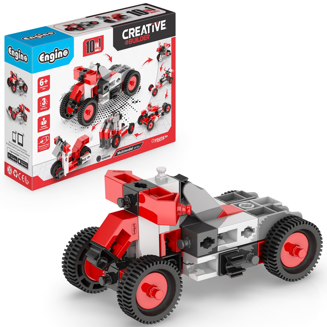 Engino: Creative Builder - 10-In-1 Multimodel Series, Toy Vehicles Brick Set, Snap Assembly Construction, Young Engineer & Mechanic STEM Kit, Kids 6+